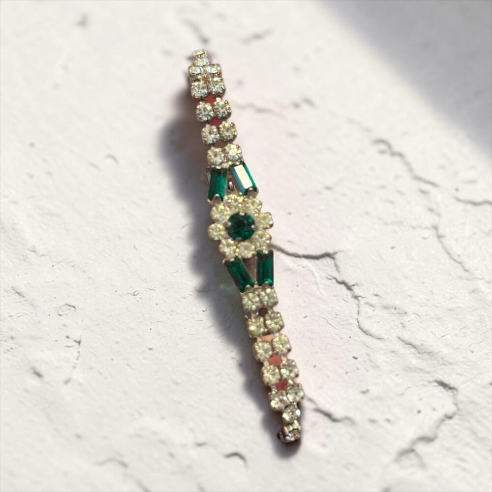 Vintage Emerald Rhinestone Flower Bracelet 5” Child Doll Glam Sparkle